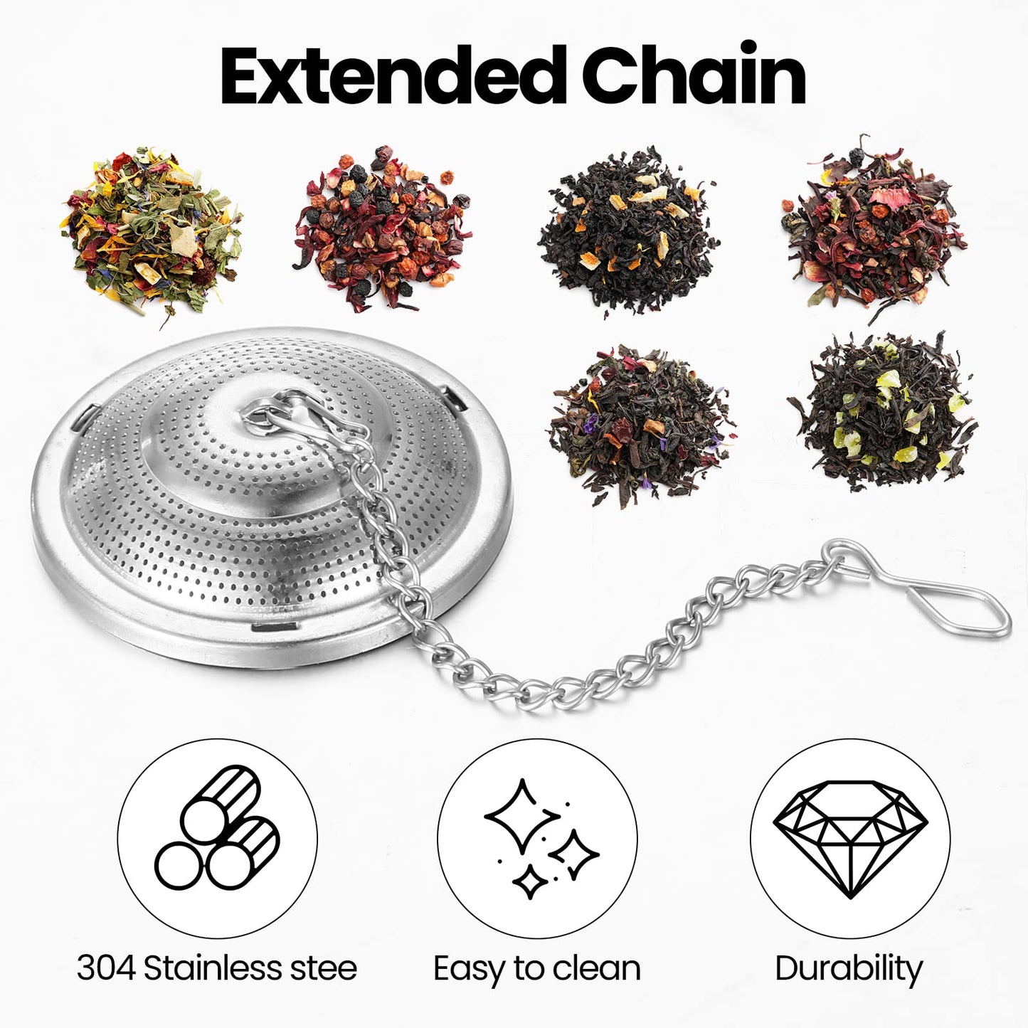 Zopeal 9 Pcs Tea Infuser Stainless Steel Strainer with Extended Chain Hook and Saucer Loose Leaf Steeper Fine Mesh Ball Tea Filter for Brew Spices Seasonings Fits Cup Mug Bottle (Medium)