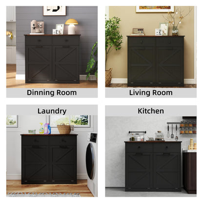 HUYYA Modern Sideboard Cabinet Buffet Storage Console Credenza for Dining Room, Free Standing Tilt Out Trash, Laundry Sorter Cabinet with Sturdy Construction and Easy Clean Surf