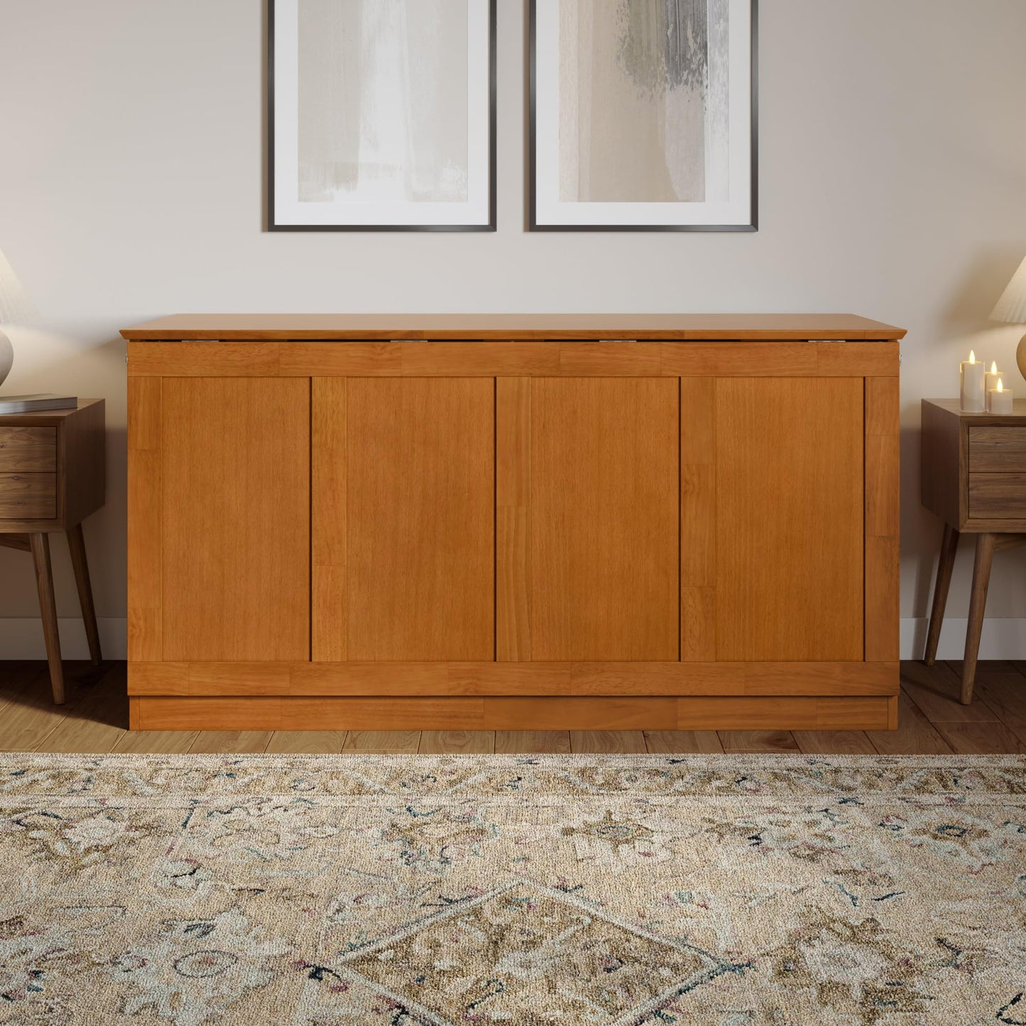 AFI Westfield Queen Murphy Bed Chest with 6-Inch Folding Mattress, Light Toffee