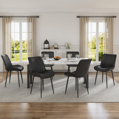 VECELO Dining Chairs Set of 6, Modern Upholstered Faux Leather Cushion Seat and Metal Legs for Kitchen, Living Room, Black
