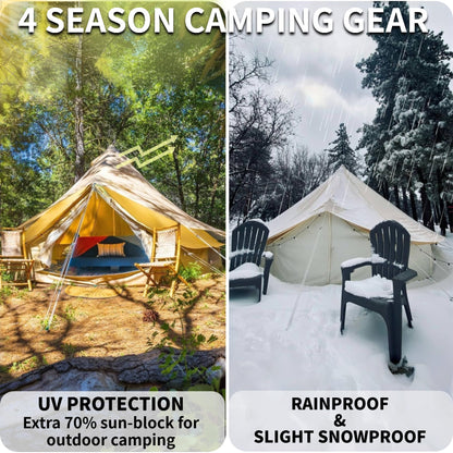 DANCHEL OUTDOOR B2A Portable Bell Tent Yurt No Center Pole with 4 Season Waterproof Rain Fly 4 Person Camping Glamping