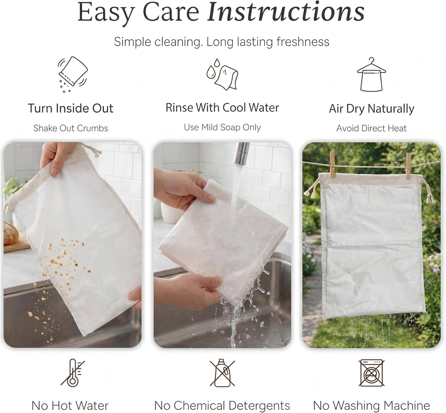 2 1 Leafico Reusable Bread Bags Cotton Storage Bags + Baguette Bag with Food Safe TPU Liner For Homemade Bread