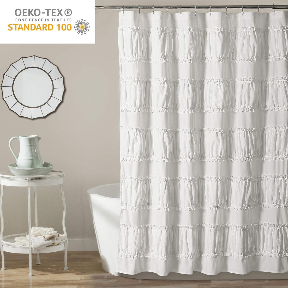 Lush Decor White Nova Ruffle Shower Curtain - 72" x 72"