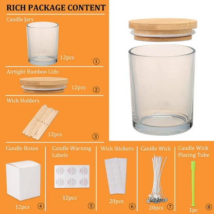 MILIVIXAY 12 Pack 12 OZ Clear Glass Candle Jars with Lids and Candle Making Kits - Bulk Empty Candle Jars for Making Candles - Spice, Powder Containers.