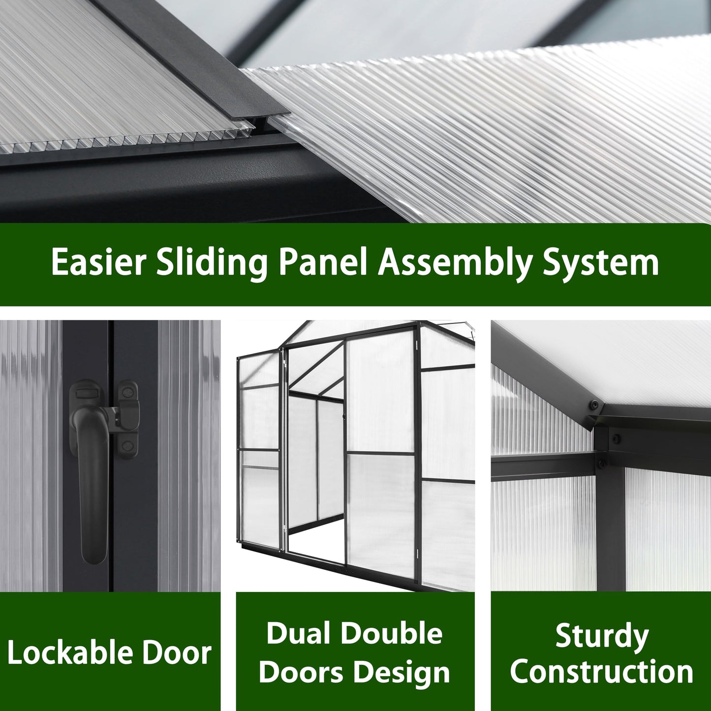 Yardenaler 8x10 FT Outdoor Aluminum Greenhouse Kit, Polycarbonate Aluminum Walk-in Greenhouse with Adjustable Roof Vent and Lockable Door, Backyard Garden in Winter, Gray