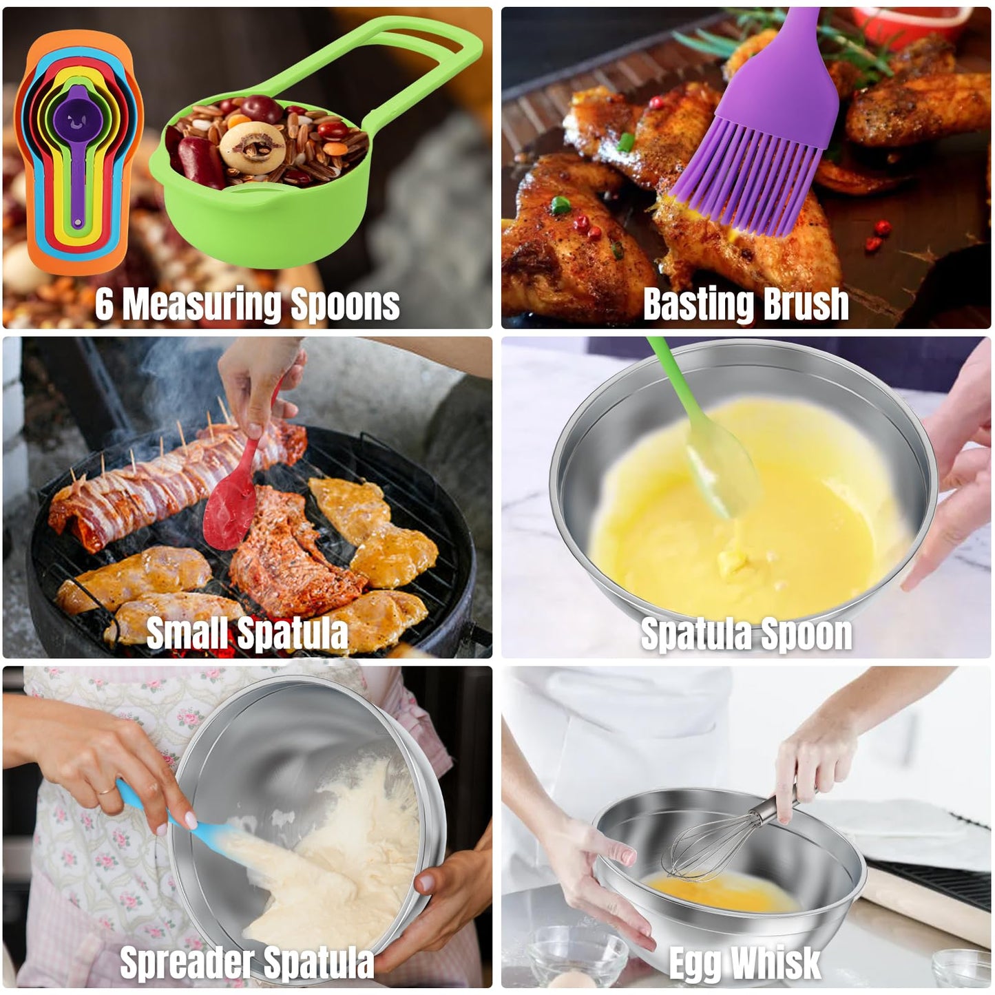 ENVTEK Mixing Bowls with Lids Set, 7 PCS Stainless Steel Mixing Bowls with 3 Grater Attachments, Size 4.5, 4, 3.5, 2.1, 1.5, 1.1, 0.7QT, Ideal for Kitchen Cooking Baking & Serving