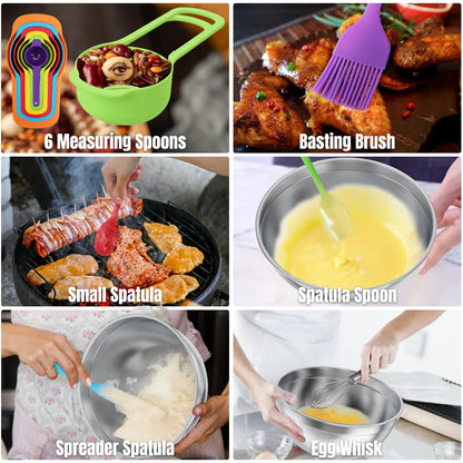 ENVTEK Mixing Bowls with Lids Set, 7 PCS Stainless Steel Mixing Bowls with 3 Grater Attachments, Size 4.5, 4, 3.5, 2.1, 1.5, 1.1, 0.7QT, Ideal for Kitchen Cooking Baking & Serving