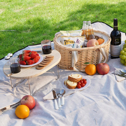 Zettfuly Picnic Basket Set for 2 - Wicker Insulated Picnic Basket with Waterproof Blanket, Folding Wine Picnic Table & Cutlery Kits, Picnic Baskets Kit for Camping, Outdoor, Valentine (White Flower)