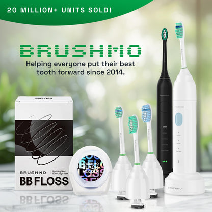 Brushmo e-Series Electric Sonic Toothbrush - Rechargeable Screw-On Electronic Tooth Brush for Adults with 3 Modes & Timer - IPX7 Waterproof, Long-Lasting Battery & Wireless Charging Base - White