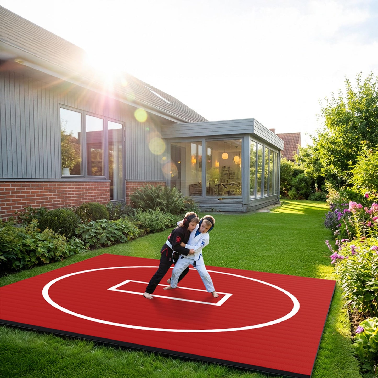 HFPFTS Wrestling Mat for Home, 10’x 10’x 1.25” Wrestling Mat, Safe Wrestling & Play Mat for Kids and Family, Jiu Jitsu, BJJ, MMA, Wrestling Mats, Martial Arts,Tumbling, Easy Clean, Gym Mat, Red