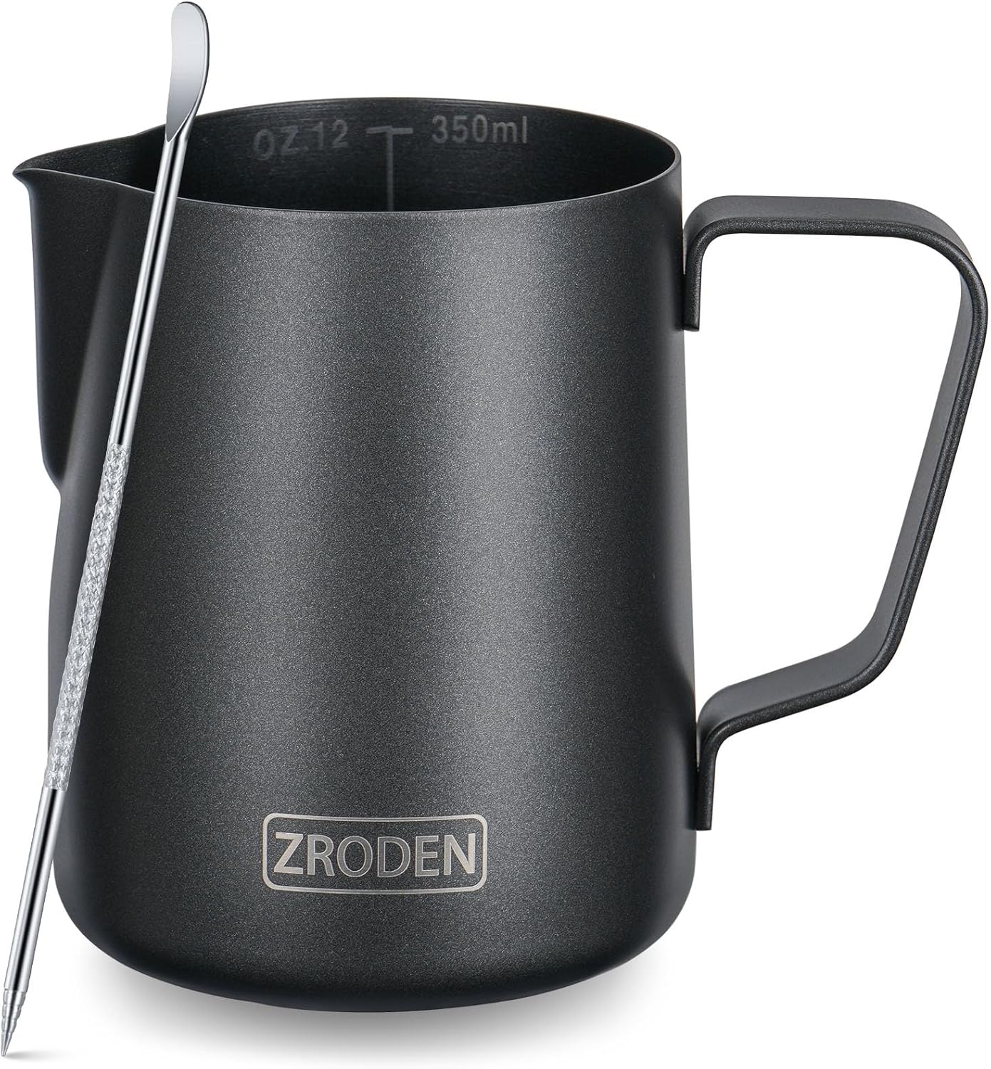 Milk Frothing Pitcher, 12oz Stainless Steel Espresso Steaming Jug, Barista Tools for Cappuccino Coffee, Matte Black