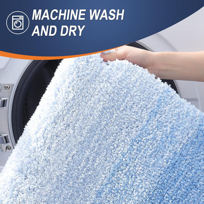 OLANLY Bathroom Runner Rug - Extra Soft Microfiber Mat, Quick Dry & Washable | 47x17, Light Blue