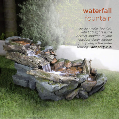 Alpine Corporation | 60"L Outdoor 3-Tier Rainforest Rock River Hand-Painted Water Fountain with LED Lights — Garden, Patio & Yard Décor