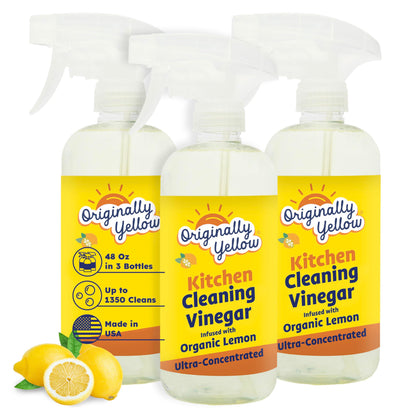 Originally Yellow Plant-Based Kitchen Cleaner | Powered by Natural Vinegar & Infused with Organic Lemon | Multipurpose Kitchen Counter Cleaner Works on Tile, Wood, Granite, & Marble, 16 Fl Oz (3-Pack)