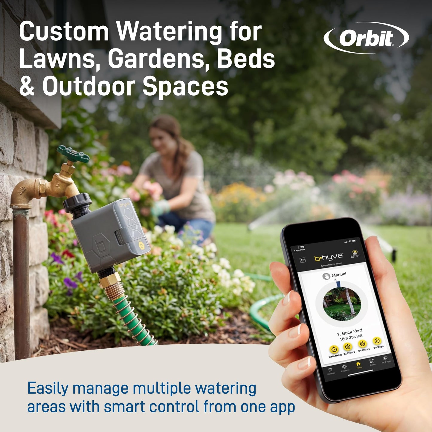 Orbit B-hyve Gen 2 Smart Hose Watering Timer with Wi-Fi Hub - Smart Hose Watering Timer - Wi-Fi System - App Controlled - Weatherproof AA Battery Powered - 90204