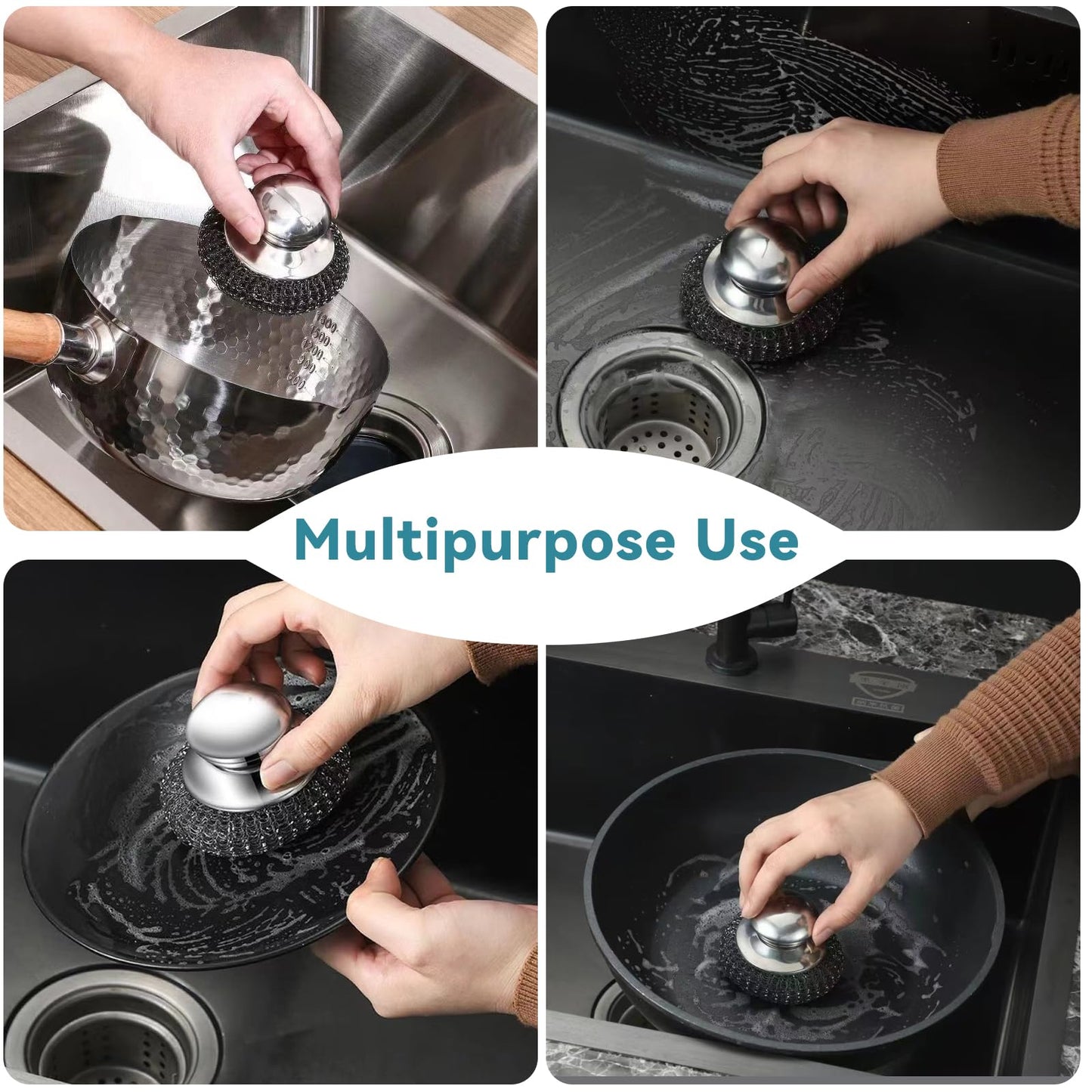 Steel Wool Scrubber, Oven Cleaner Brush, Stainless Steel Scrubber and Crevice Brushes Cleaning Set for Dishes, Iron, Pots, Stoves, Barbecue Grills, Sink