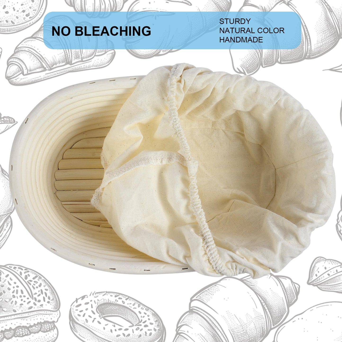 3Pcs Banneton Bread Proofing Basket, 10 inch Oval Banneton Basket,Sourdough Proofing Basket,Bread Bowl Handmade Rattan Baskets and Liners for Professional & Home Sourdough Bread Baking