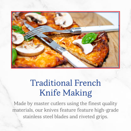 Jean Dubost Laguiole 24-Piece Everyday Flatware Set, Black Handles - Rust-Resistant Stainless Steel - Includes Wooden Tray - Made in France
