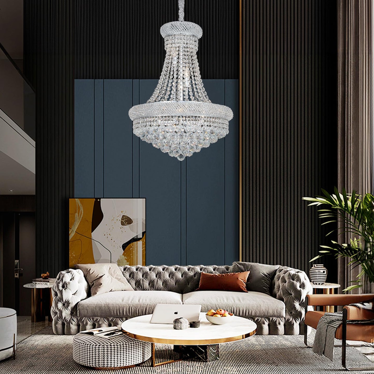 Gifarich Crystal Chandeliers for Dining Room Light Fixture,Empire Style K9 Crystal Chandeliers for Entryway,12 Lights Chrome Luxury Lighting Fixtures for Living Room Stairway Bedroom Foyer D22 Inch