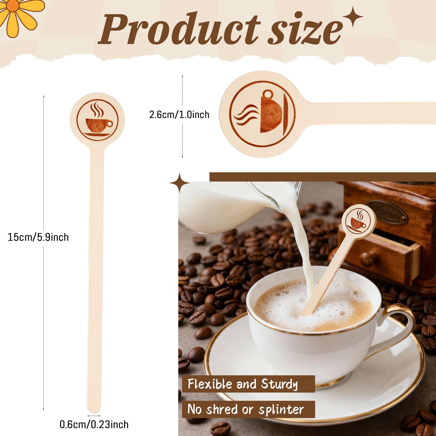 YANPROG Wooden Coffee Stirrers 100-Pack Coffee Stir Sticks 5.9 Inch Natural Birch Stir Sticks with Round Ends, Disposable Stirring Sticks for Coffee, Cocktails, Milk & Hot Drinks