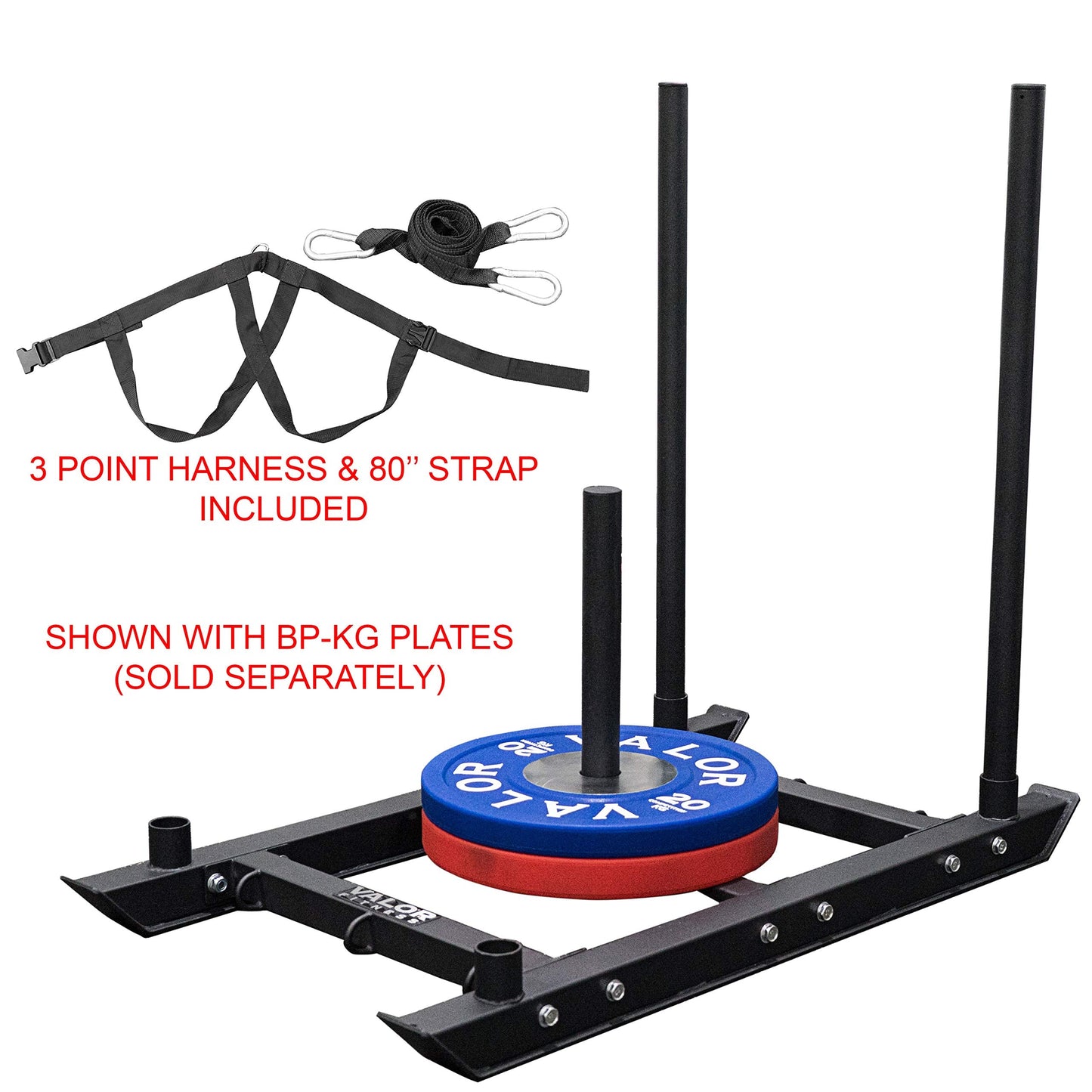Valor Fitness Push Pull Weight Sled with Harness – Power Sled for Strength & Conditioning, Cross Training, Football or Sprint Workouts – 600 lb Capacity, 18 Inch Olympic Plate Storage Peg