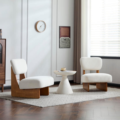 Christopher Knight Home Mores Low Profile Accent Chair Set of 2, Modern Living Room Armless Lounge Chair, Fabric Comfy Reading Chair for Bedroom, Wooden Frame and Thick Padded Seat, Beige + Natural