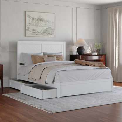 AFI, Clayton Queen Platform Bed with Panel Footboard & Storage Drawers, White