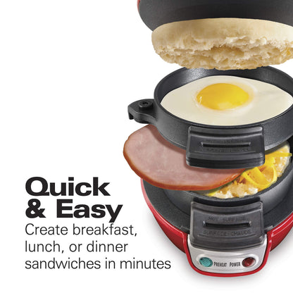 Hamilton Beach Breakfast Sandwich Maker with Egg Cooker Ring, Customize Ingredients, Perfect for English Muffins, Croissants, Mini Waffles, Perfect White Elephant Gifts, Coral (25483)