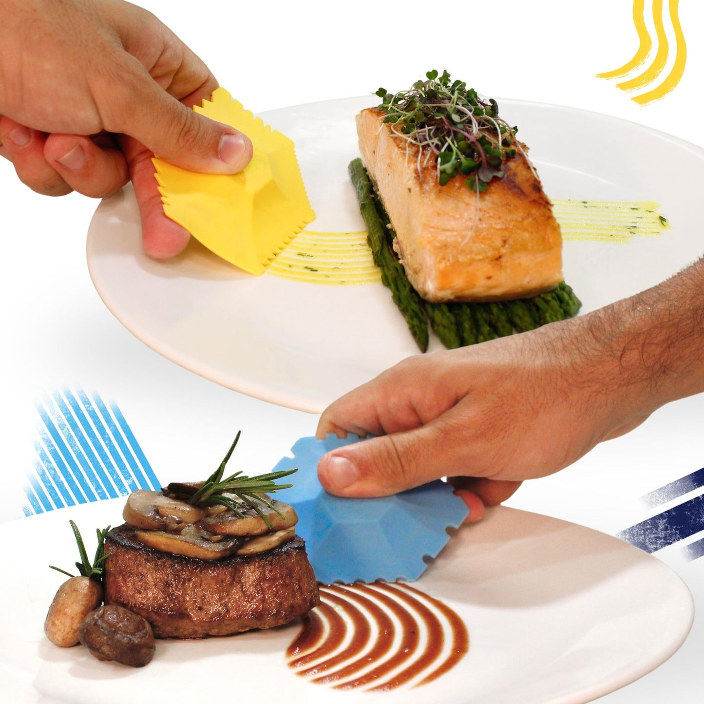 ZOCOZ Chef Plating Tools Culinary Set - 2 Silicone Wedges with 12 Patterns - Professional Chef Tools for Food Plating, Pastry Art, and Chef Gifts