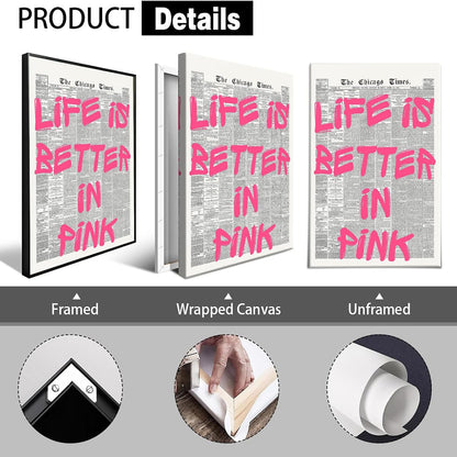 Skiennix Pink Wall Art - Retro Newspaper Canvas Poster with Positive Quote | Minimalist 16x24in Decor