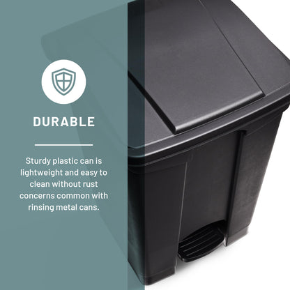 Safco Plastic Step-On Trash Can for Hands-Free Disposal, Great for Home and Commercial Use, 12 Gallon, Black (9925BL)