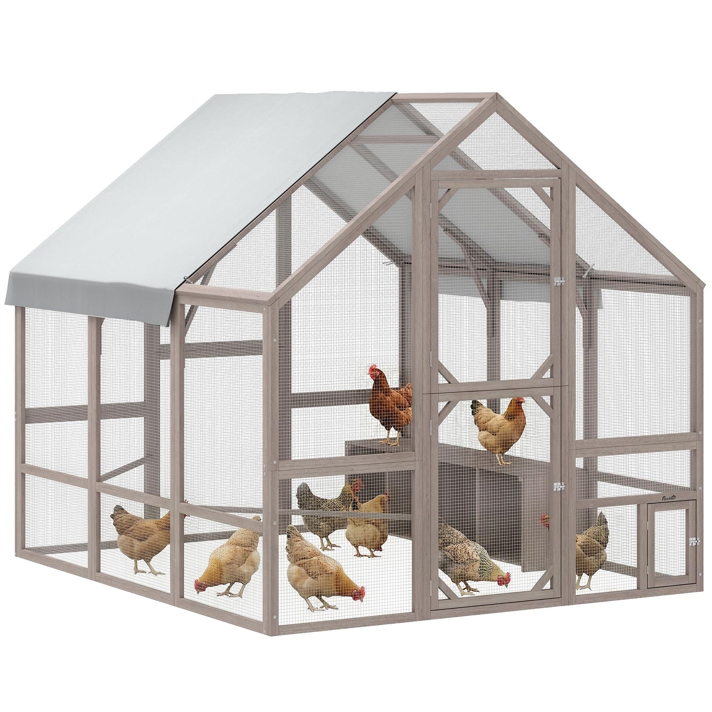 PawHut Large Wooden Chicken Coop for 8-10 Hens, Walk-in Chicken Run with Waterproof Cover, Nesting Boxes and Perches, Outdoor Poultry Cage Rabbit Hutch for Backyard, 83" x 73" x 73", Light Brown