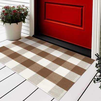 LEEVAN Buffalo Plaid Rug 2x3 Washable Cotton Entryway Rug, Front Porch Decor, Farmhouse Braided Doormat