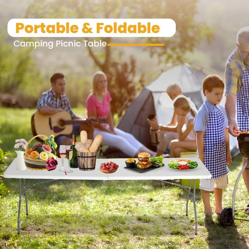 FDW Folding Table - 6FT Portable Picnic & Party Table with Carrying Handle | White Color
