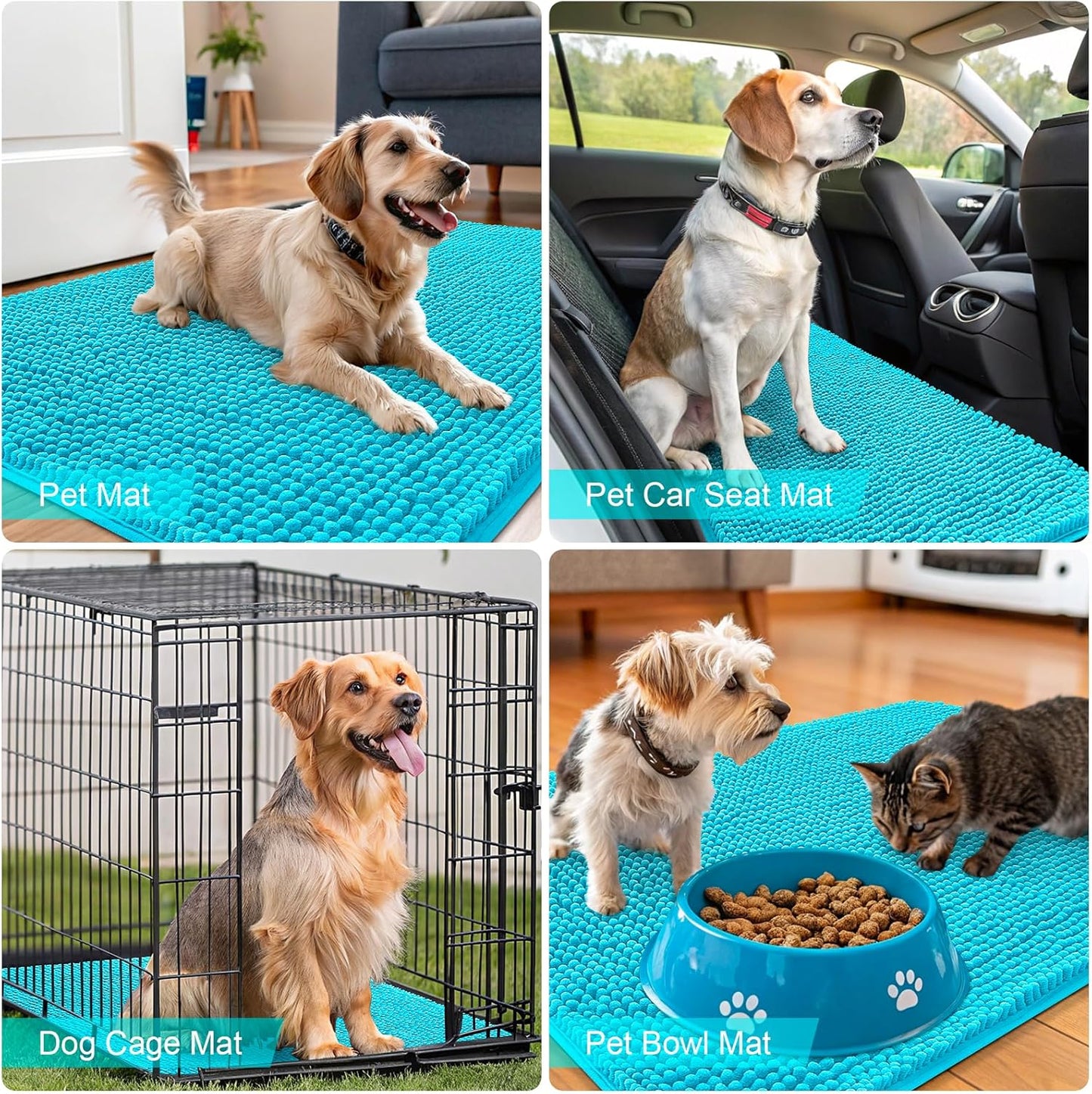 OLANLY Dog Door Mat - Absorbent Non-Slip Washable Doormat for Muddy Paws | 30x17 Inches, Aqua Blue