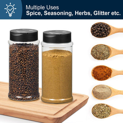 TUZAZO 16 Oz Spice Bottles Plastic Seasoning Containers, 6 PACK Large Plastic Spice Jars with Shaker Lids Empty for Spice & Herbs, Powders, Glitters, BPA Free | Wide Mouth | Dual Flip Tops