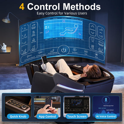 Luxury 4D Full Body Massage Chair with Calf Kneading, Zero Gravity SL-Track Shiatsu Recliner ,18 Auto Modes & 6 Massage Techniques,Lumbar & Calf Heating,Foot Roller,Voice/App/Touch Control,Body Scan