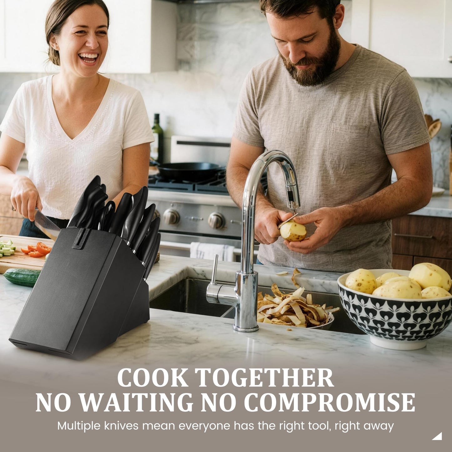 Amorston 22 Pieces Knife Set, Laser Engraved High Carbon Stainless Steel Knife Block Set, Full Tang Professional Kitchen Knife Set with Built-in Sharpener, Mothers Day Gifts for Kitchen