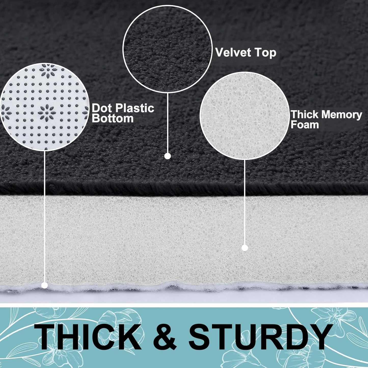 Smiry Memory Foam Bath Mat - Extra Soft, Absorbent, Non-Slip Bathroom Carpet | 30x20, Black