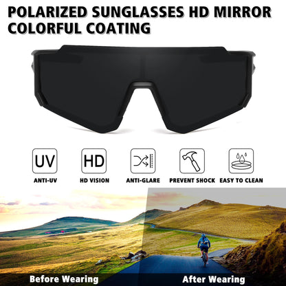 STORYCOAST Polarized Sports Sunglasses for Men Women,Bike Glasses Driving Fishing Cycling Mountain Bike Sunglasses UV400 Protection Matte Black Frame-Gray Lens