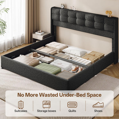 Vinabilia Lift Up King Size Bed Frame with Storage, Upholstered King Bed Frame with Wingback Headboard, No Box Spring Needed, Easy Assembly - Dark Grey