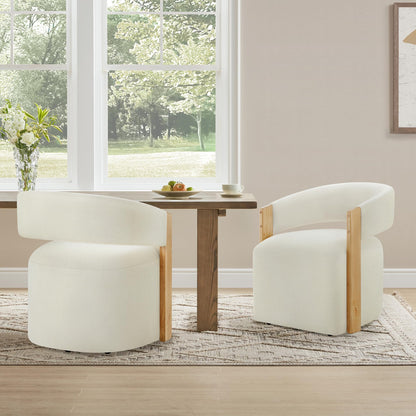 KISLOT Upholstered Dining Chairs Set of 2, Barrel Modern Dining Room Chairs with Casters, Kitchen Side Wooden Armchair with Fabric Cushion Seat for Bedroom, Livingroom, Reading Room, Beige, 2 Boxs