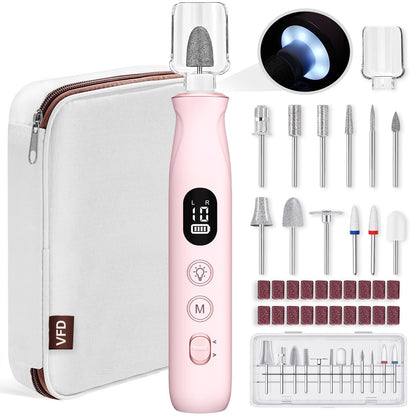 Electric Nail Drill, Cordless 2000 mAh Rechargeable Portable Nail File 12 in 1 Kit for Thick Toenails, 10 Speeds Nail Dril Machine Professional Manicure Pedicure for Hand Natural Nails Care (White)