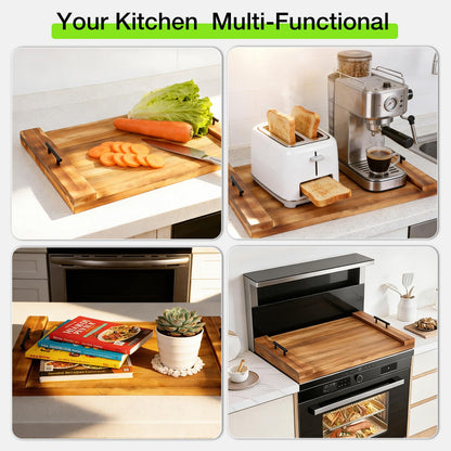 Noodle Board Stove Cover with Handles, 30 X 22 X 2.1" Wooden Stove Top Cover, Multifunctional Stove Cover for Electric&Gas Stove Top (Brown)