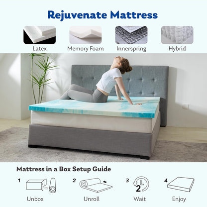 MLILY Twin Mattress Topper - 3 Inch Cooling Gel Memory Foam - CertiPUR-US Certified, 38”x75”, Blue