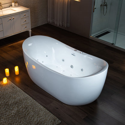 WOODBRIDGE 72" x 35-3/8" Whirlpool Water Jetted and Air Bubble Freestanding Heated Soaking Combination Bathtub with LED control panel, BJ400