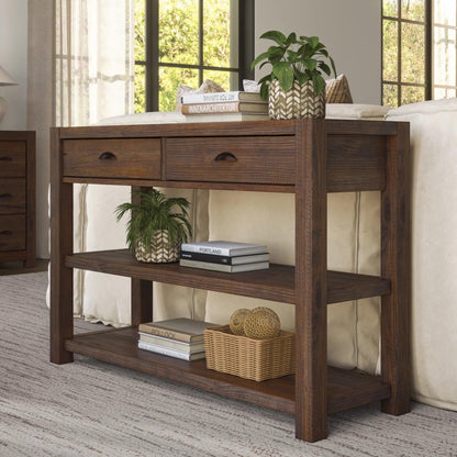 Grain Wood Furniture Montauk Console Table, Solid Wood with a Rustic Walnut Finish
