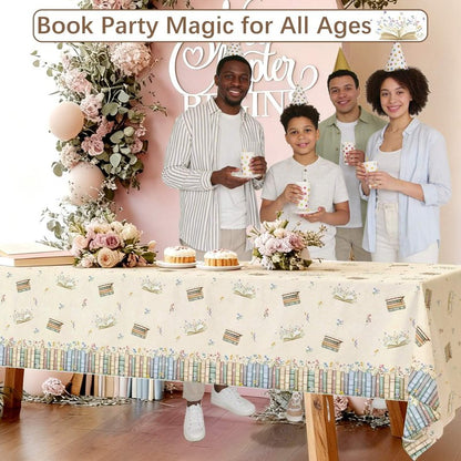 Caisehabu 3pcs Book Themed Party Decorations Tablecloths, Plastic Storybook Baby Shower Decorations Tablecloth for Book Club Party Decorations, 54in x 108in