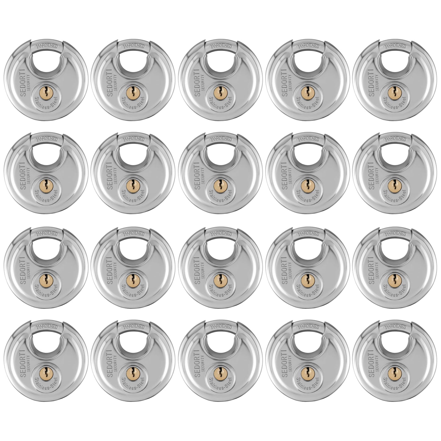 SEDORTI 20-Pack Discus Padlocks Keyed Alike, 2-3/4 inch Wide, Stainless Steel 304 Round Lock, Waterproof and Rustproof Storage Lock with Brass Keys, Ideal for Storage Unit Gate, Outdoor, Shed, Fence