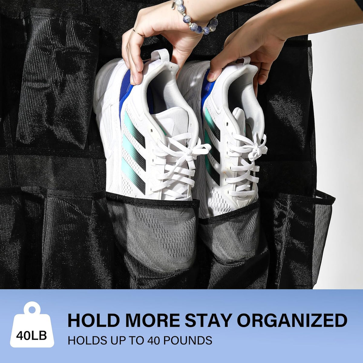 Skiennix Over The Door Shoe Organizer - 35 Large Mesh Pockets With 4 Metal Hooks | Space-Saving Storage Solution